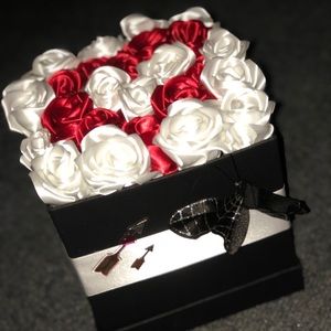 Box Of Roses, Black and White with Red Heart